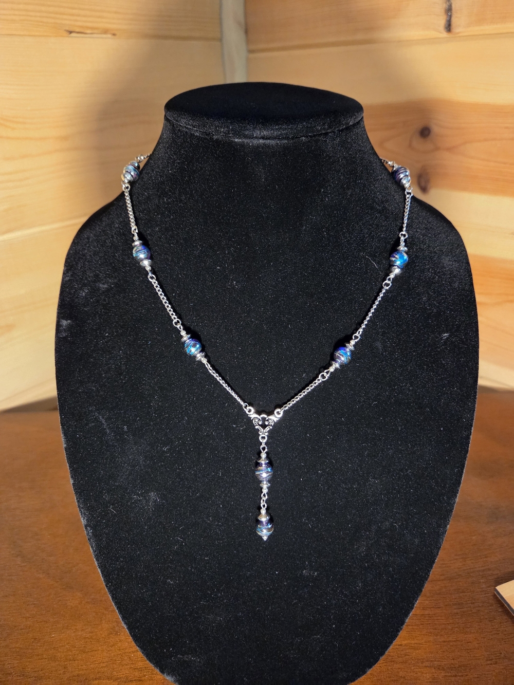 Blue & Purple Bead Silver-Tone Y-Drop Necklace